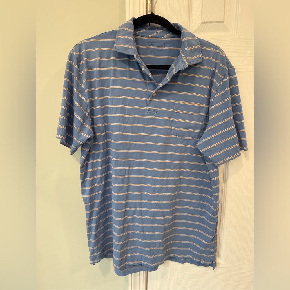 Peter Millar Men’s Small Striped Short Sleeve Polo blue and yellow